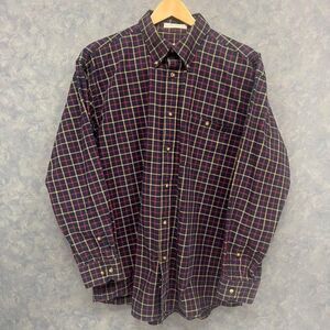 Orvis Men's Plaid Button Down Shirt Casual Cotton Long Sleeve Navy Red Yellow XL
